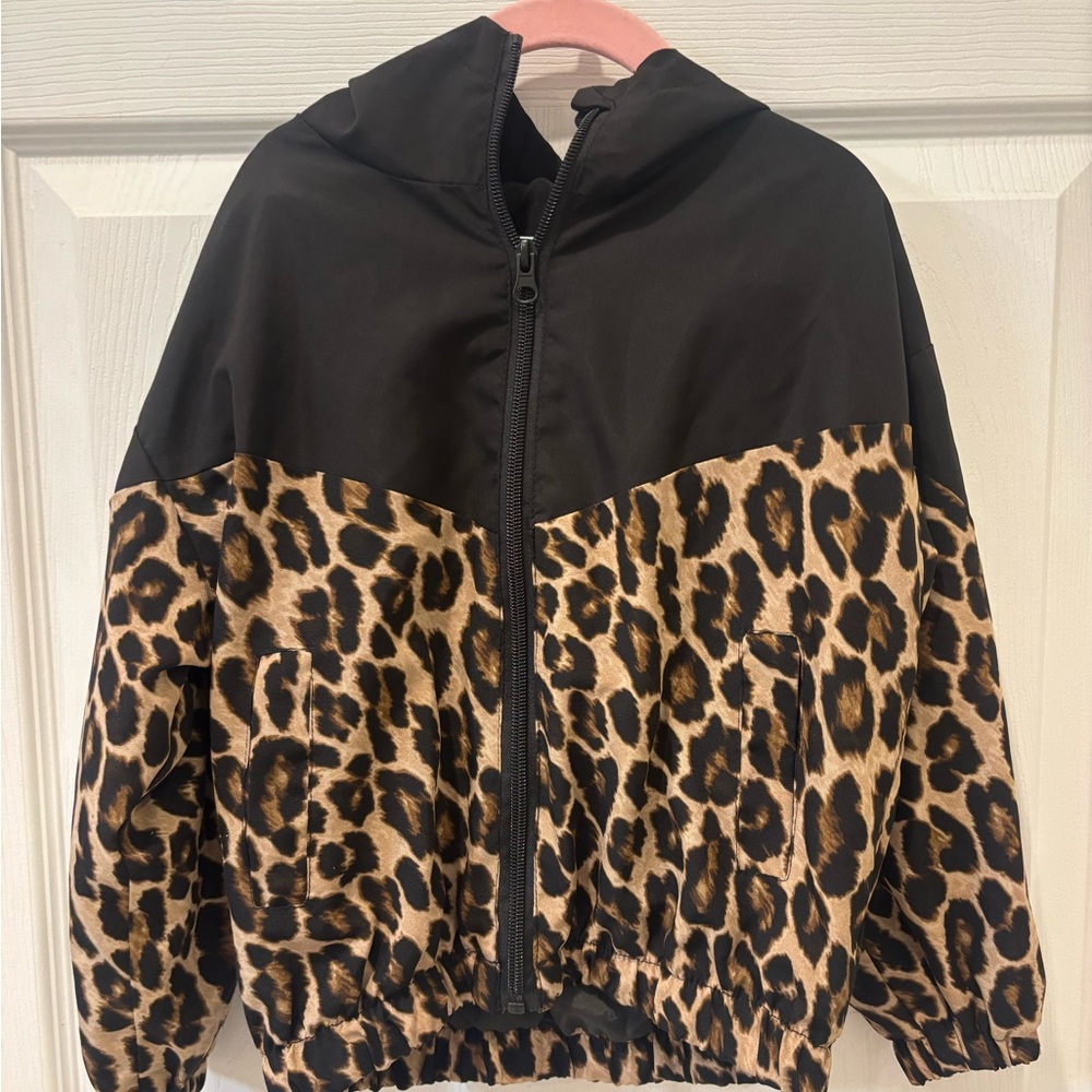 5/$25 Leopard Print Jacket with Black Hood